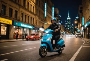 Delivery scooter on a Sydney street at night, showcasing fast and reliable