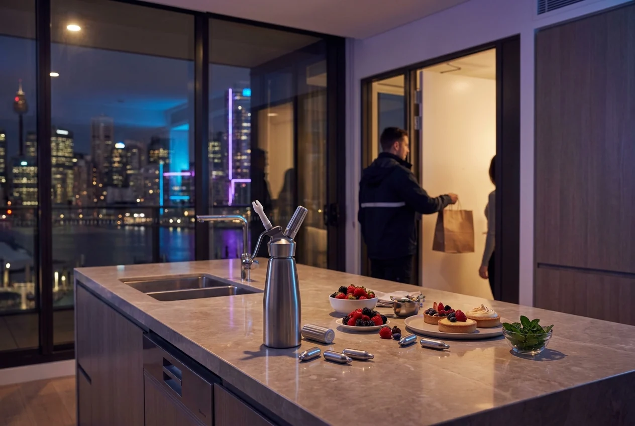 Modern kitchen with cream chargers and whipped-cream dispenser