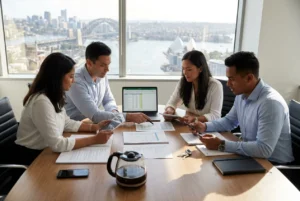 Diverse team discussing delivery options in a modern Sydney office