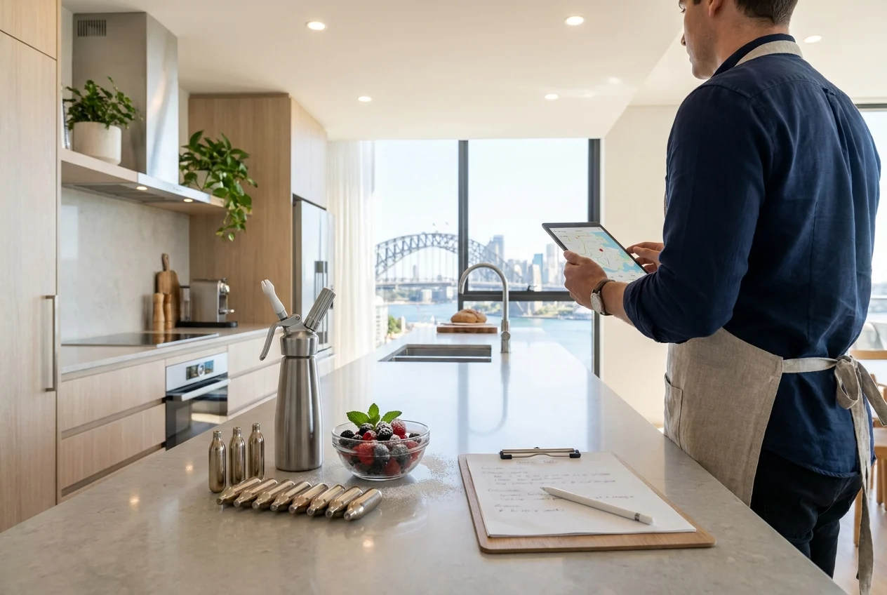 Modern Sydney kitchen with cream chargers and whipped cream dispenser