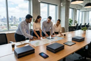 Diverse team collaborating in a modern Sydney delivery workspace
