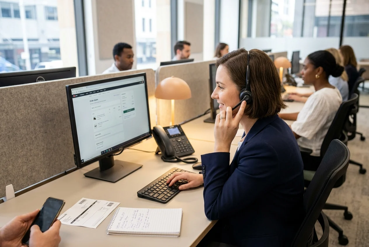 How Nang Sydney Enhances Your Cream Charger Ordering Experience 1 Customer support specialist assisting with order inquiry in Sydney office