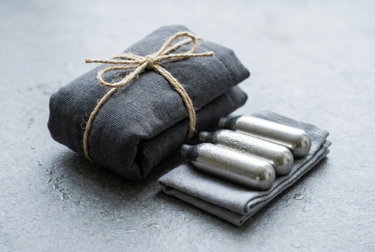 Close-up of eco-friendly nang delivery packaging and cream chargers