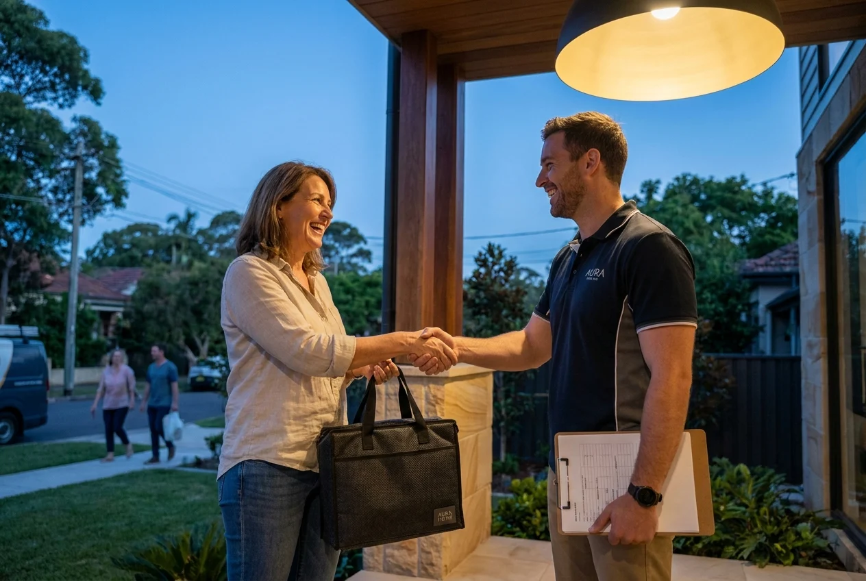 How Nang Sydney Ensures Premium Quality and Fast Delivery 2 Delivery handoff outside suburban home with customer and service representative