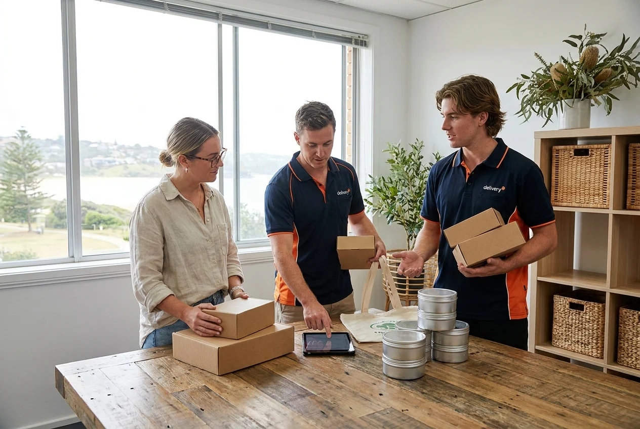 Nang Delivery Across Sydney's Northern Beaches: Fast and Reliable Service 1 Team discussing eco-friendly nang delivery in modern coastal workspace
