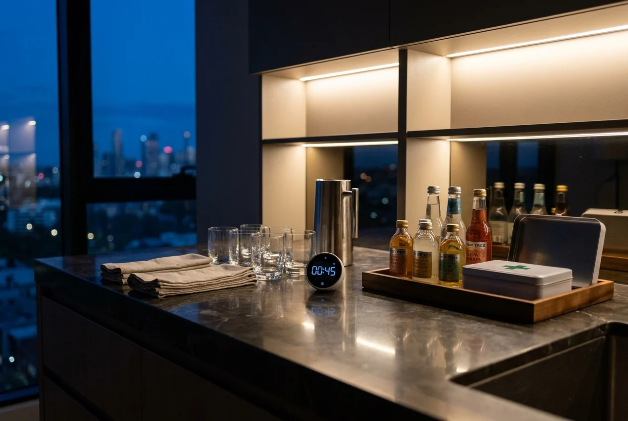 Organized Sydney party prep area with safety essentials and premium objects