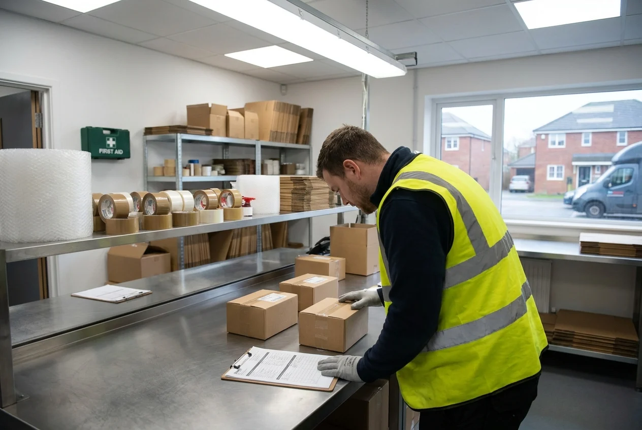 Person checking cream charger parcels in Sydney delivery packing area