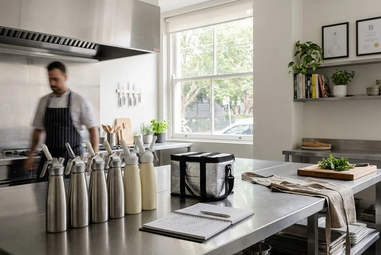 Top Reasons to Choose Nang Sydney for Your Cream Charger Needs 2 Branded workspace with cream charger tools and culinary accessories