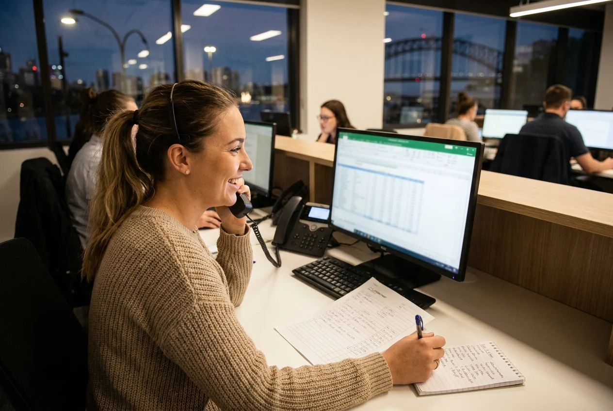 Why Local Expertise Matters in Sydney's Nang Delivery Services 2 Team member on phone reviewing order sheet in Sydney office
