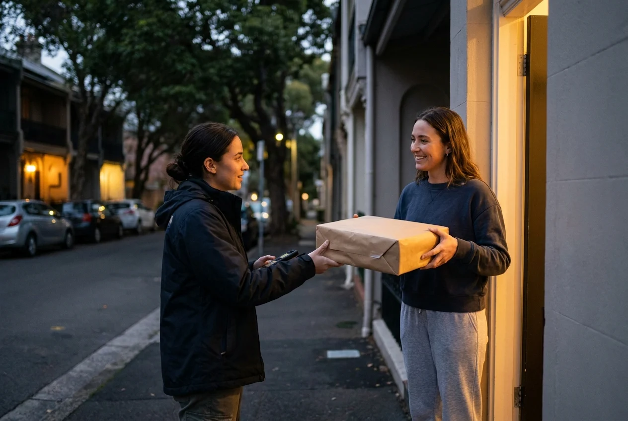 The Top Benefits of Using Nang Sydney for Late Night Deliveries 2 Delivery person handing parcel to satisfied customer at doorway