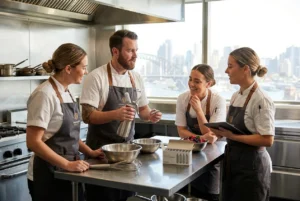 Chefs collaborating in a modern Sydney kitchen