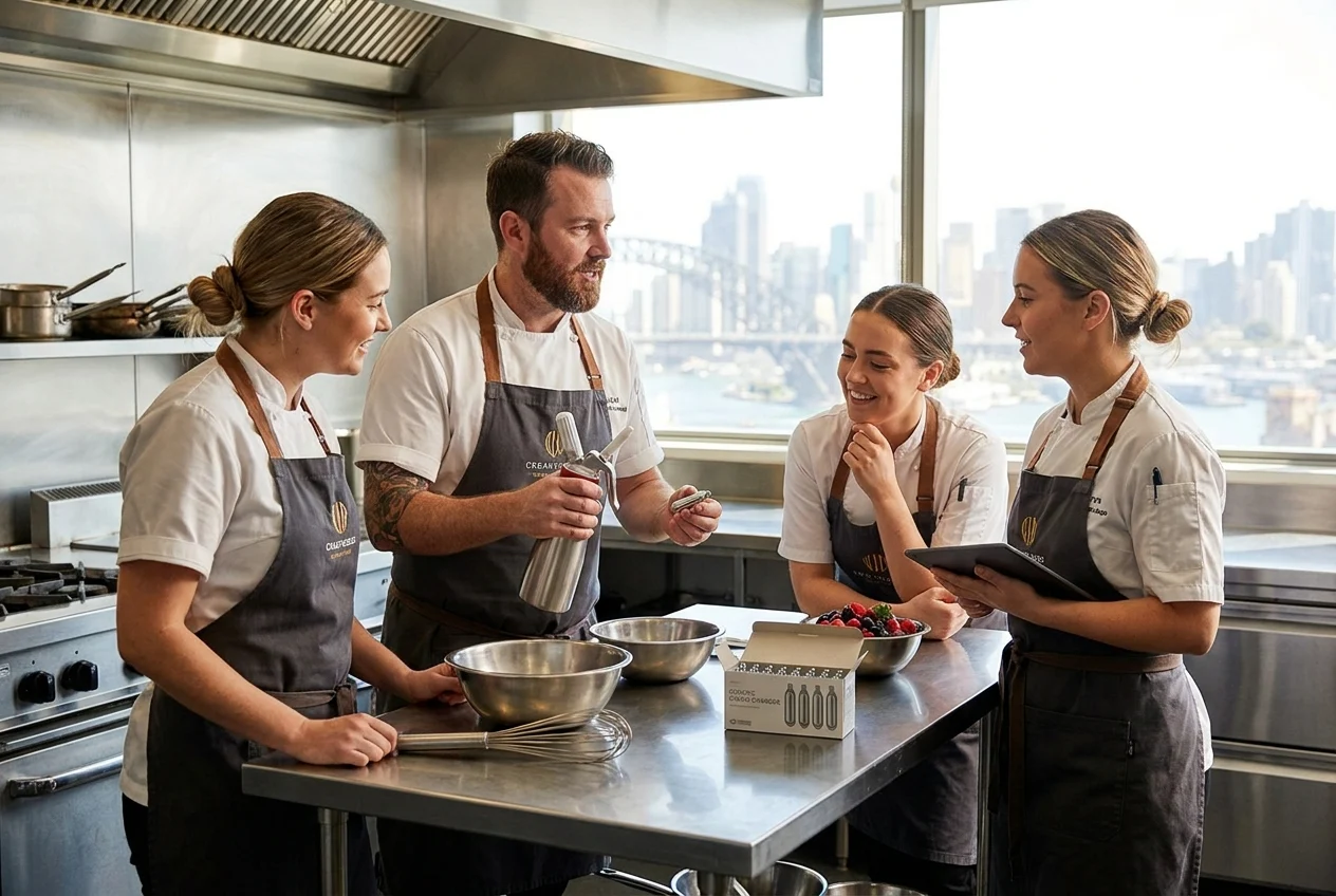 Chefs collaborating in a modern Sydney kitchen