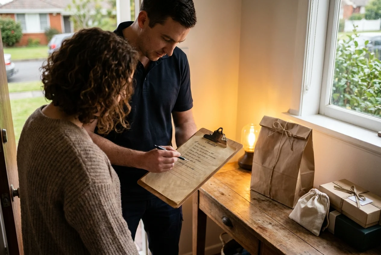 The Top Benefits of Using Nang Sydney for Late Night Deliveries 1 Customer and staff reviewing order checklist with delivery bag nearby