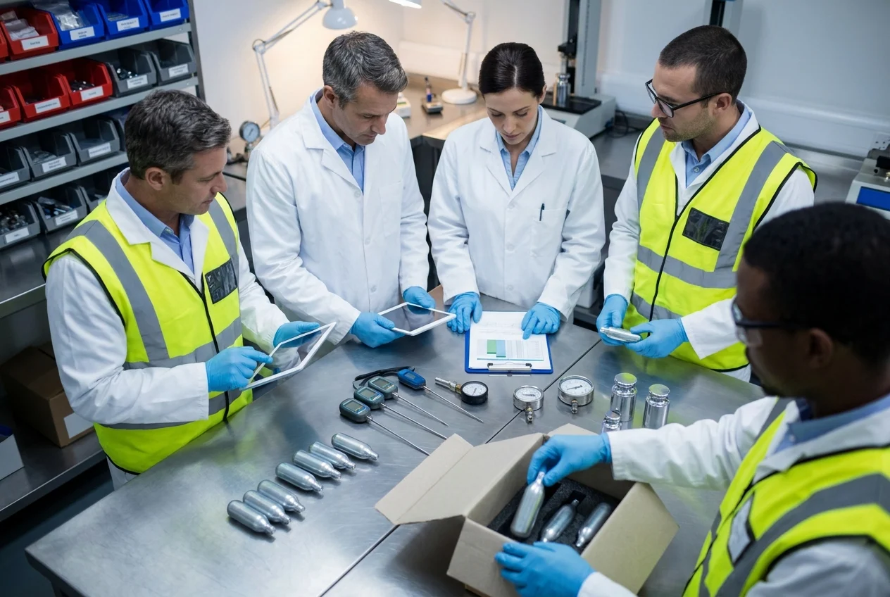 How Nangs Sydney Delivers Convenience and Quality at All Hours 1 Team examining cream charger packaging in a clean testing area