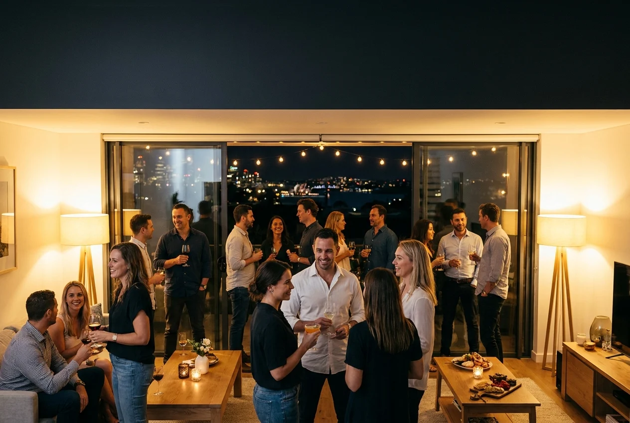 Lively upscale house party in modern Sydney terrace