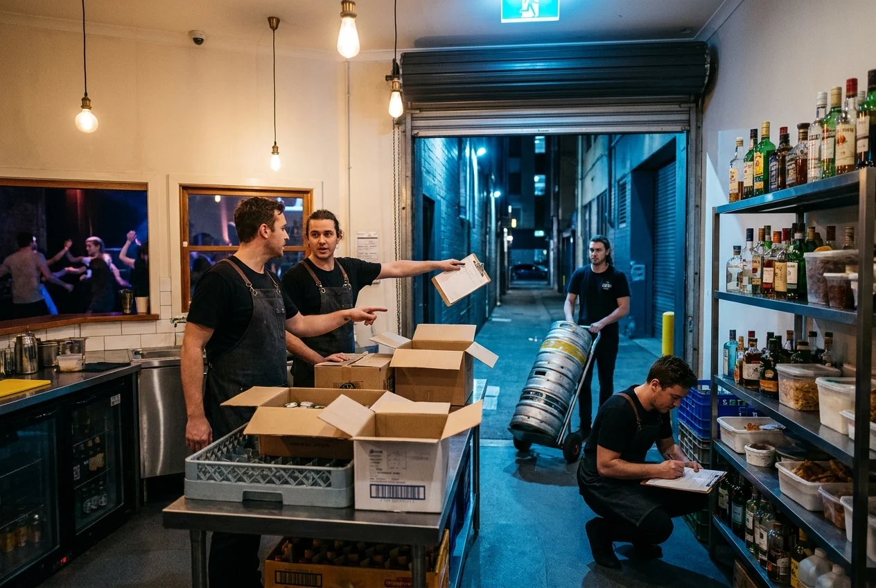 Why Reliable Nang Delivery is Essential for Sydney's Night Owls 1 People coordinating late-night restock in a Sydney nightlife venue