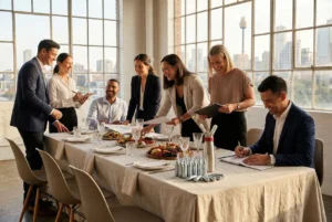 Diverse group planning an event in a modern Sydney venue
