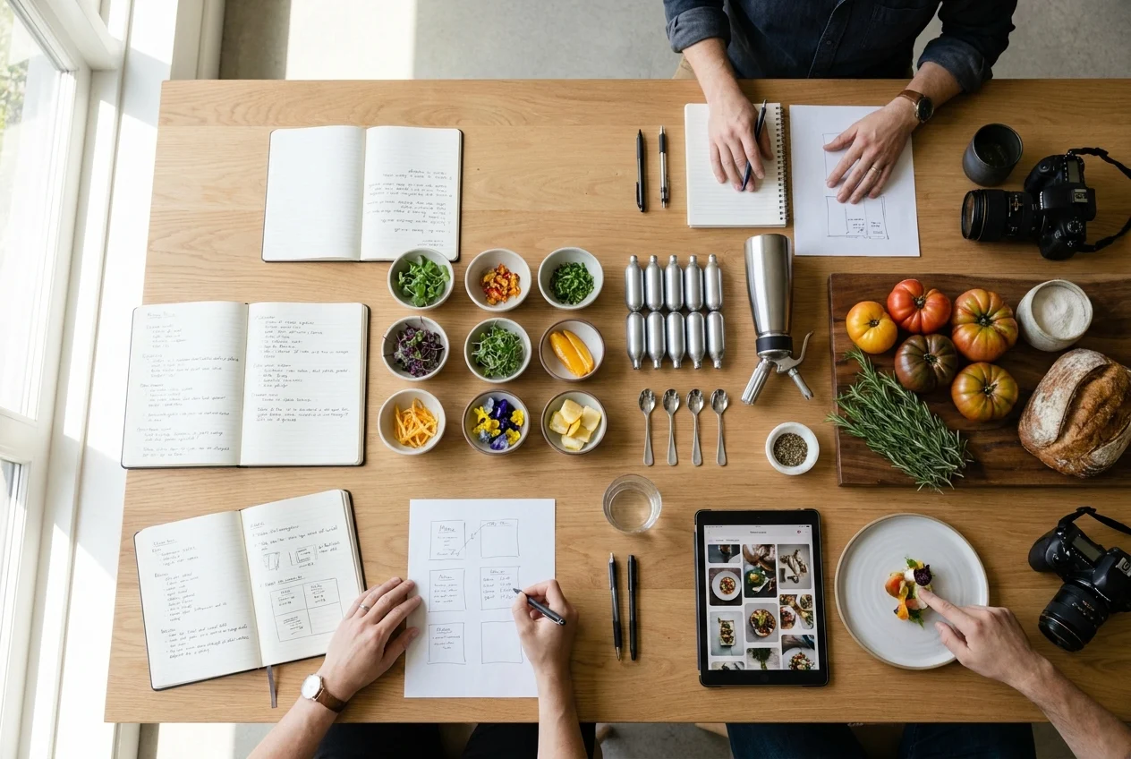 How Same-Day Nang Delivery Enhances Sydney's Culinary Scene 2 Restaurant team plans dining experience with notes and ingredients on table