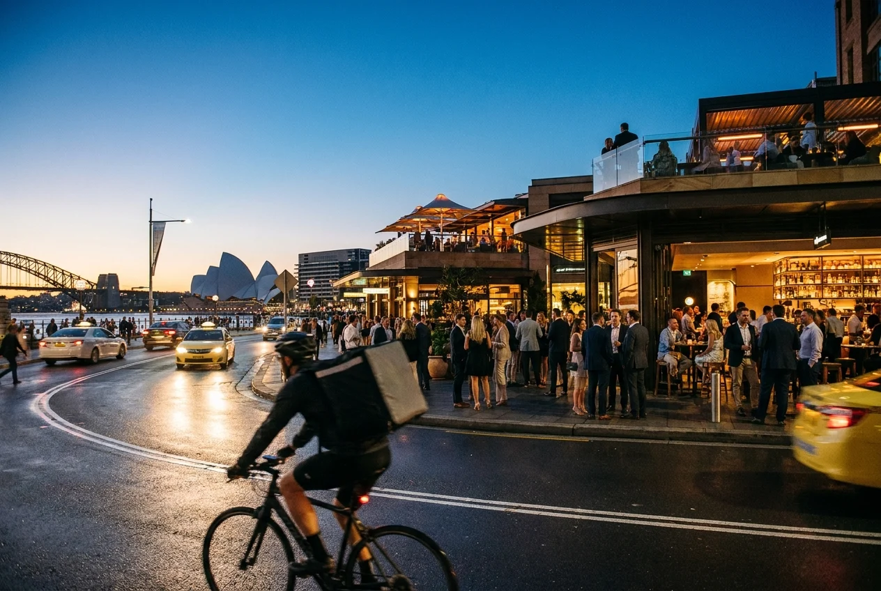 Sydney nightlife scene with people enjoying bars and lounges