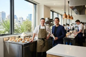 Pastry chef preparing desserts in a modern Sydney kitchen workspace