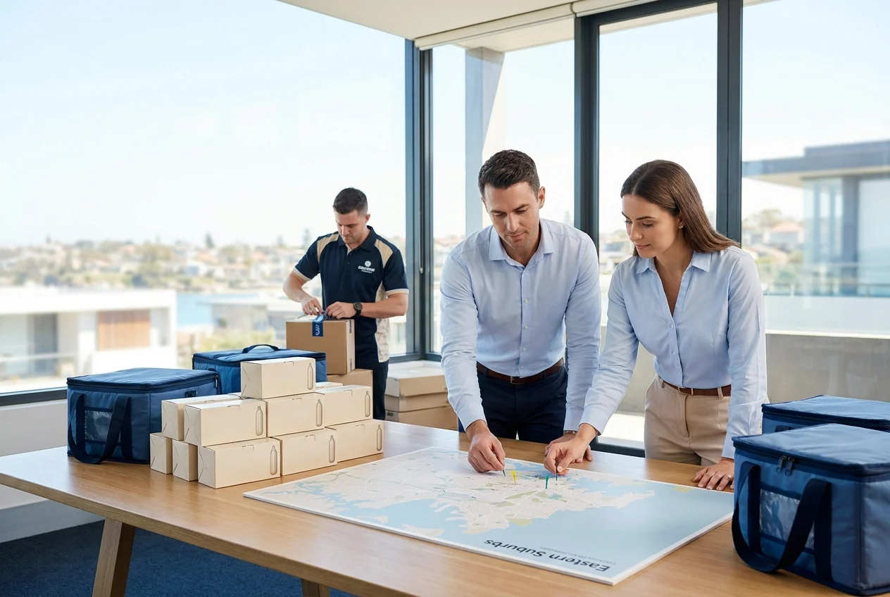 Staff coordinate secure cream charger deliveries in a polished Sydney workspace